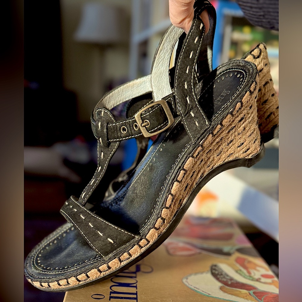 Clarks Black and Tan Wedge Sandals